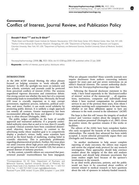 Pdf Conflict Of Interest Journal Review And Publication Policy