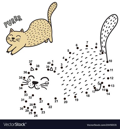 Connect The Dots And Draw A Cute Purring Cat Vector Image