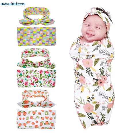 Newborn Swaddle Blanket Headwrap Hospital Swaddled Set Floral Baby