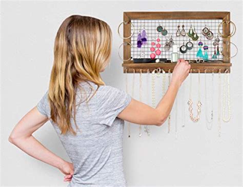 Rustic Jewelry Organizer Wall Mount With Bracelet Pegs Necklace