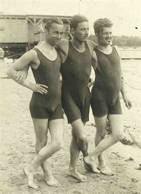 Vintage Photo Three Men On The Beach In One Piece Tanjk Bathing Suit Art Ref Viii Beachsun