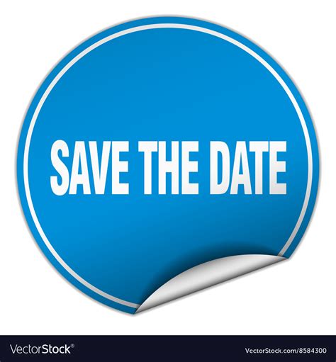 Save The Date Round Blue Sticker Isolated On White