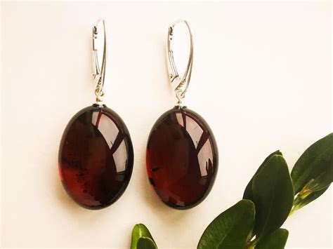 Royal Cherry Amber Resin Earrings With Silver 925 Lever Back Natural Baltic Amber Flat Round