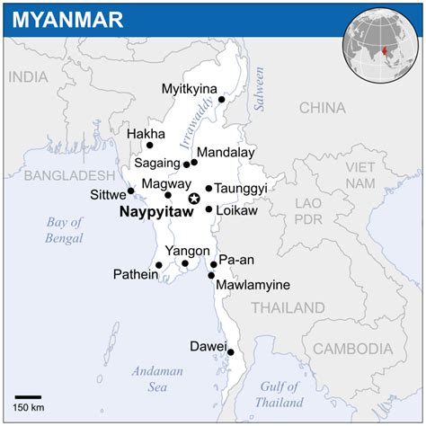Karten von Myanmar mit Lage und Straßenkarte