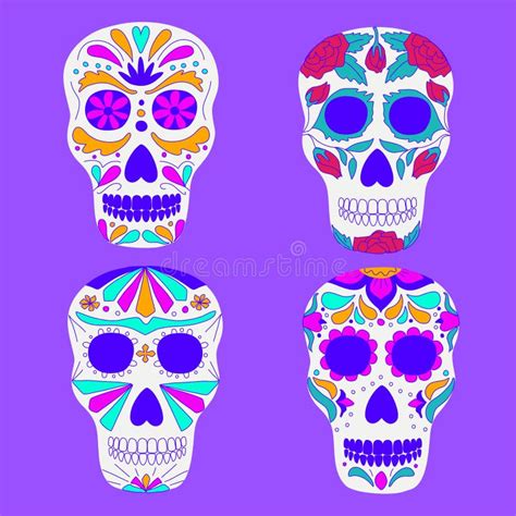 Traditional Mexican Sugar Skulls Vector Illustration Day Of The Dead