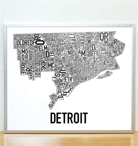 Detroit Neighborhood Map 24 X 20 Classic Black And White Poster