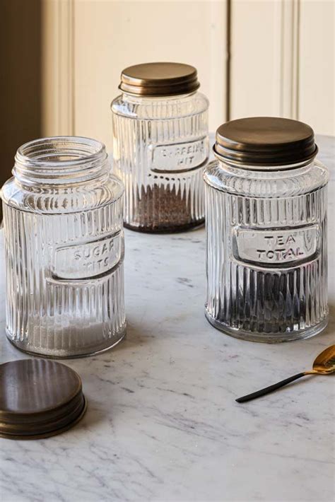 Set Of 3 Tea Total Caffeine Hit And Sugar Tits Glass Jars With Lids
