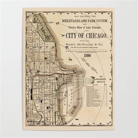Downtown Chicago Map Late 1800s Wall Poster Etsyde