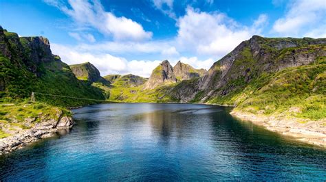 Download 1920x1080 Fjord Lake Scenery Clouds Mountains