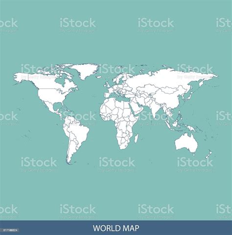 World Map Outline Vector With Countries Borders Stockvectorkunst En