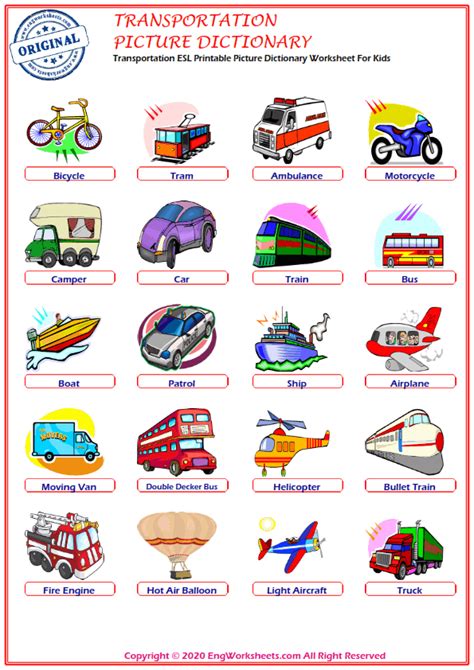 Transportation Esl Vocabulary Worksheets