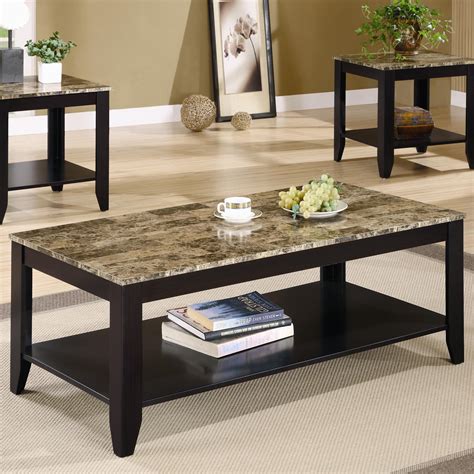 700155 3 Piece Marble Look Top Coffee Table Set Luchy Amor Furniture