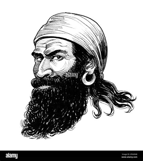 Bearded Pirate Captain Head Ink Black And White Drawing Stock Photo Alamy