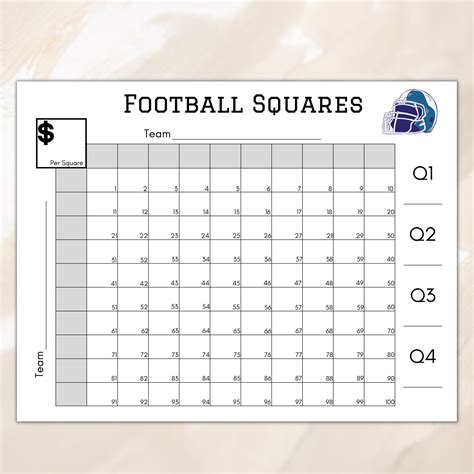 Printable Football Squares Football Fundraiser Superbowl Etsy