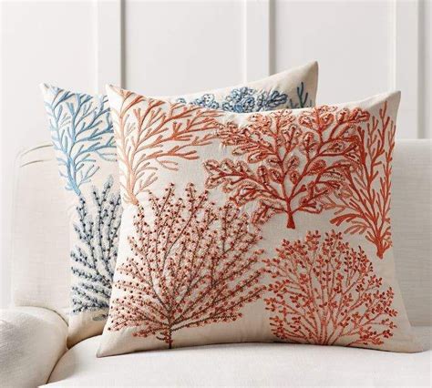 Layered Coral Embroidered Pillow Cover Coral Pillows Coral