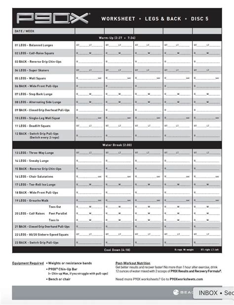P90x Workout Sheets P90x Legs And Back Free Pdf Download P90x