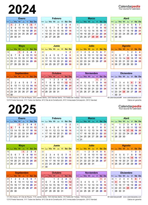 Calendario 2024 Y 2025 En Word Excel Y Pdf Calendarpedia