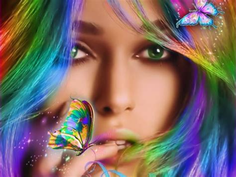 Rainbow Fantasy Girl And Butterfly Image Abyss