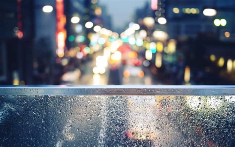 Street Raindrop Blurred Rain City Bokeh Water Drops Night Glass