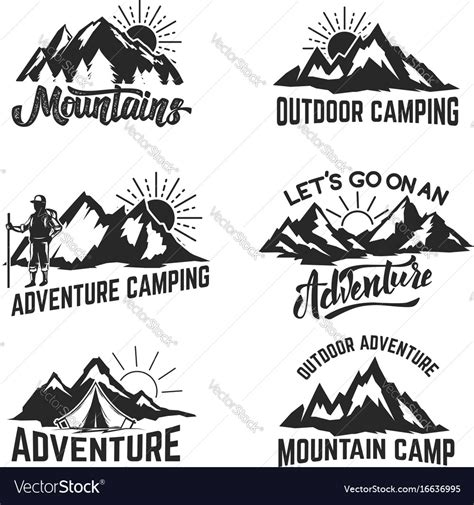 Set Of Mountains Adventure Outdoor Camping Vector Image