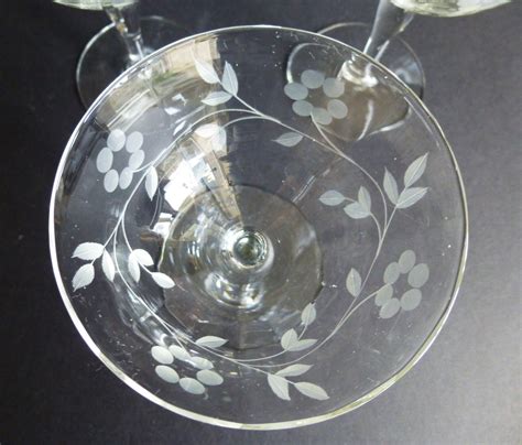 Vintage Etched Crystal Champagne Glasses Set Of 6