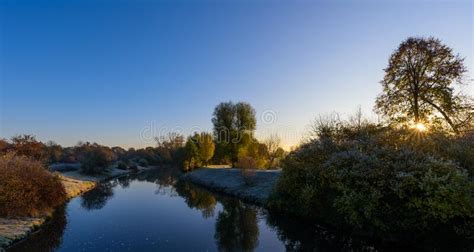 Clear Bright Sunny Scenic Peaceful Morning Sunrise Landscape At A River