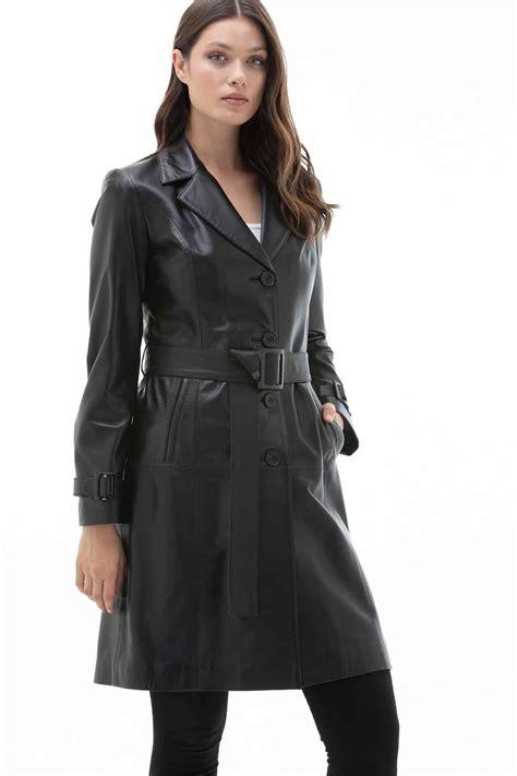 Barbara Women S 100 Real Black Leather Trench Coat