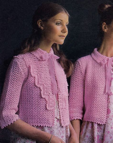 Pdf Vintage 1970s Womens Ladies Pussy Bow Bed Jacket Crochet Etsy