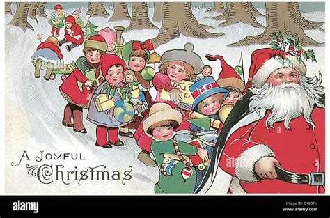 Children Follow Santa Claus Stock Photo Alamy