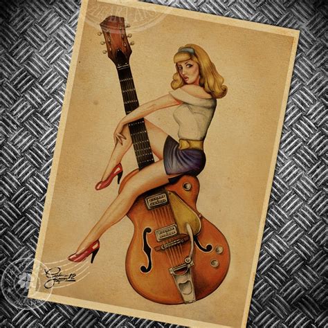 Sexy Lady Music Guitar Vintage Poster Movie Retro Kraft Paper Posters