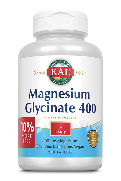 Kal Magnesium Glycinate 400 Vegan Chelated Non Gmo Soy Dairy And