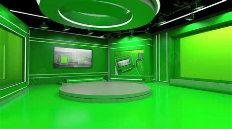 Immersive Green Screen Studio D Illustration Of Virtual Tv News Set