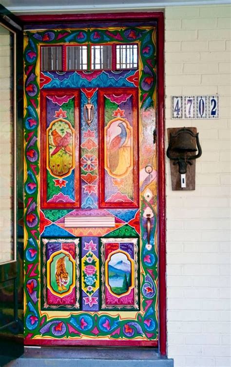 For example, you should use waterproof or acrylic door paints on the bathroom side, and colorless lacquer on the outside. Painted Boho Door | Boho interior | Pinterest | Boho, Renaissance men and Doors