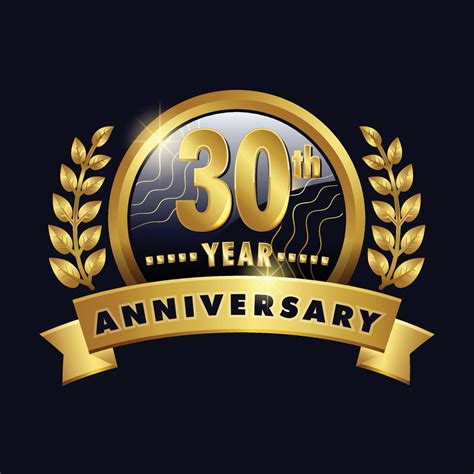 30th Anniversary Golden Logo Thirtieth Years Badge With Number Thirty