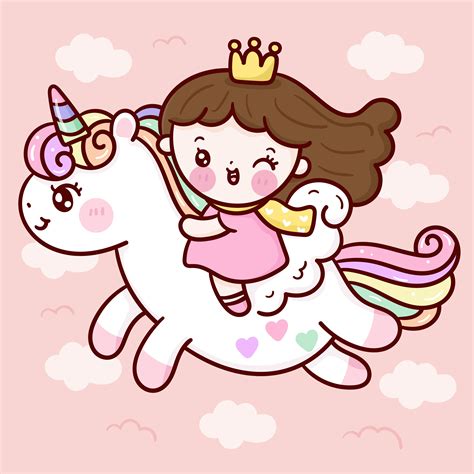 Cute Unicorn Vector Princess Ride Pony Cartoon Pastel Background