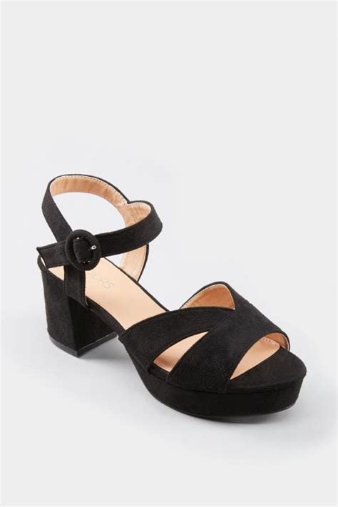 Black Platform Heeled Sandals In Extra Wide Fit Yours Clothing