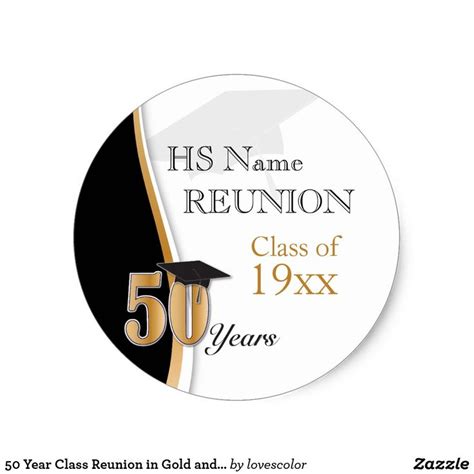 50 Year Class Reunion In Gold And Black Classic Round Sticker Zazzle