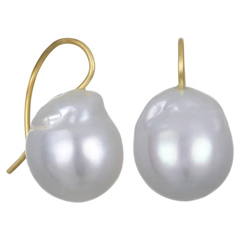 Baroque South Sea Pearl With White Gold 18 Karat Drop Earrings For Sale