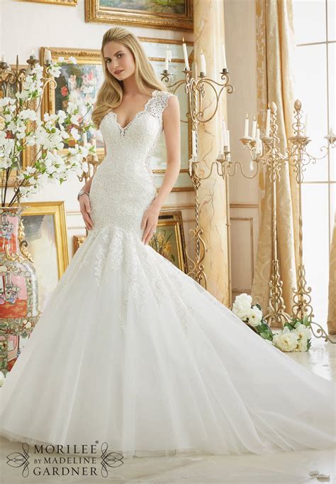 Wedding Dress Mori Lee Bridal Fall 2016 Collection 2882 Frosted Beading On Embroidered Lace