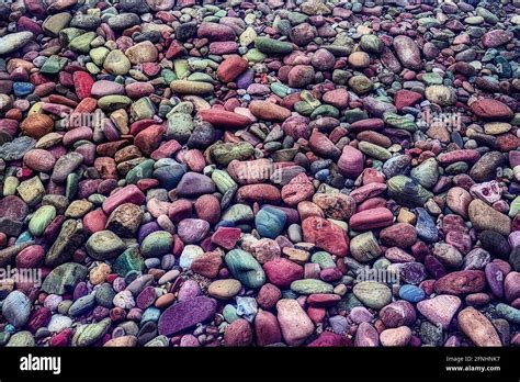 Colorful Rocks On Shore Of Lake Mcdonald Glacier National Park