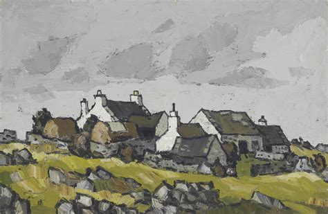 Sir Kyffin Williams Ra 1918 2006 Cottages In A Welsh Landscape