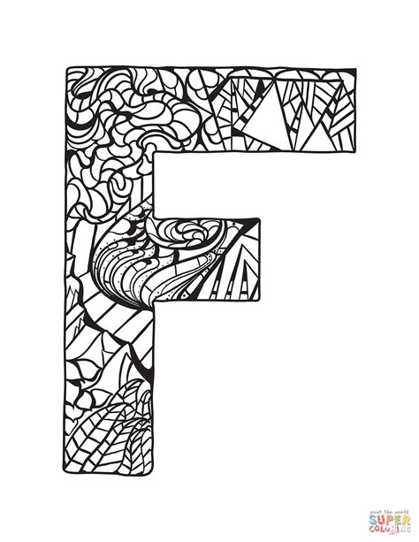 Letter F Zentangle Coloring Page Free Printable Coloring Pages