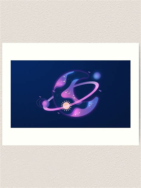 Galaxy Moon Planet Illustration Purple Pink And Blue Drawing Art
