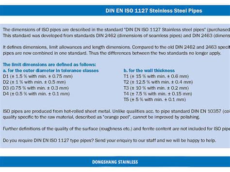 En Iso 1127 Stainless Steel Tubes Dimensions Tolerances Dongshang