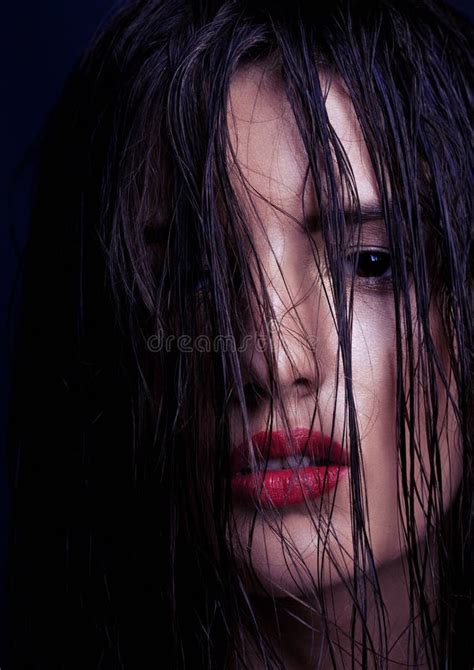 Beautiful Girl With Bright Makeup Red Lips Wet Hair Beauty Face Stock Image Image Of Ideal
