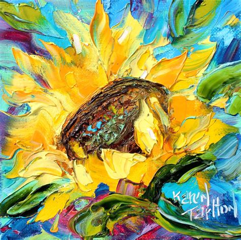 Sunflower Painting Flower Art Original Oil Palette Knife