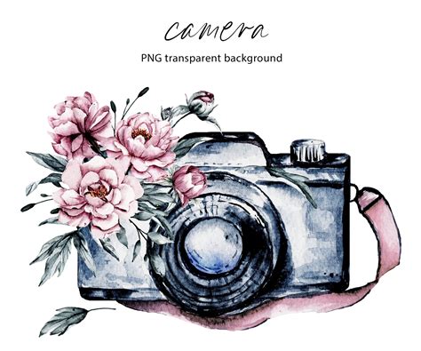 Camera With Watercolor Flowers Clipart T To Photographer Etsy In