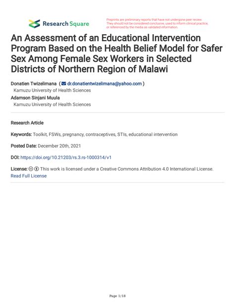 pdf an assessment of an educational intervention program based on the health belief model for
