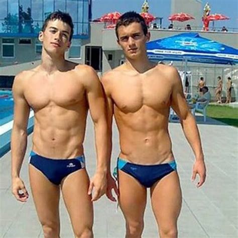 Shirtless Male Men Pool Swimmer Swim Team Speedo Trio Jocks Photo X