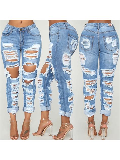Wholesale Stylish Mid Waist Ripped Jeans Swa121241bu Wholesale7